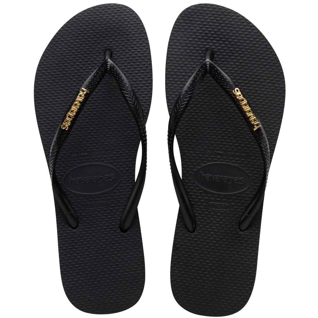 Women's Slim Logo Metallic Flip Flops